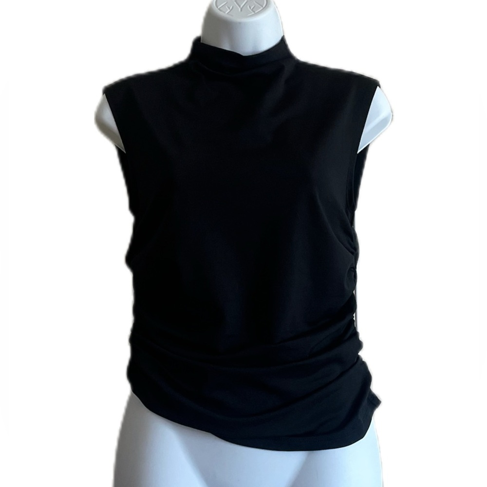Jason Wu Black Mock Neck Sleeveless Top with Side Ruching - Picture 4 of 9
